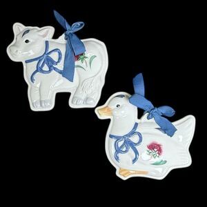 Lenox Cow Duck Poppies on Blue Barnyard Cookie Press Molds Ceramic Porcelain